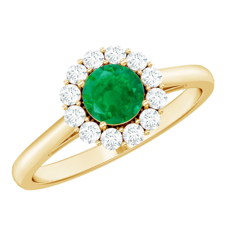 Round Emerald & Diamond Classic Engagement Ring