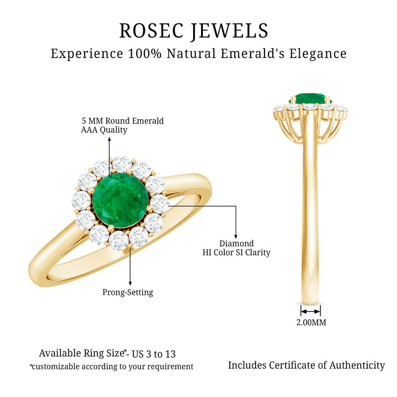 Round Emerald & Diamond Classic Engagement Ring
