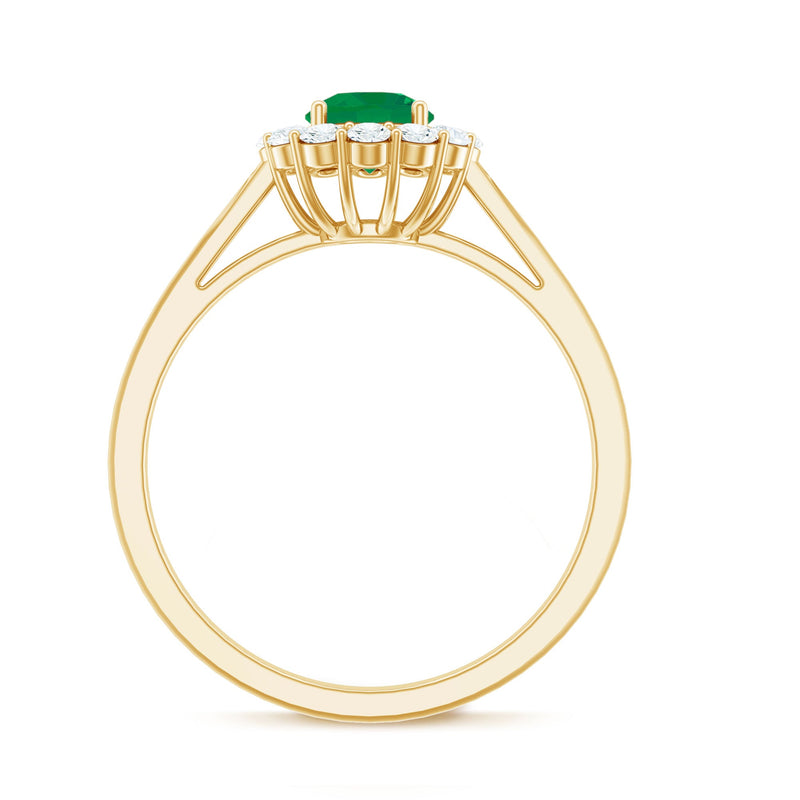 Round Emerald & Diamond Classic Engagement Ring