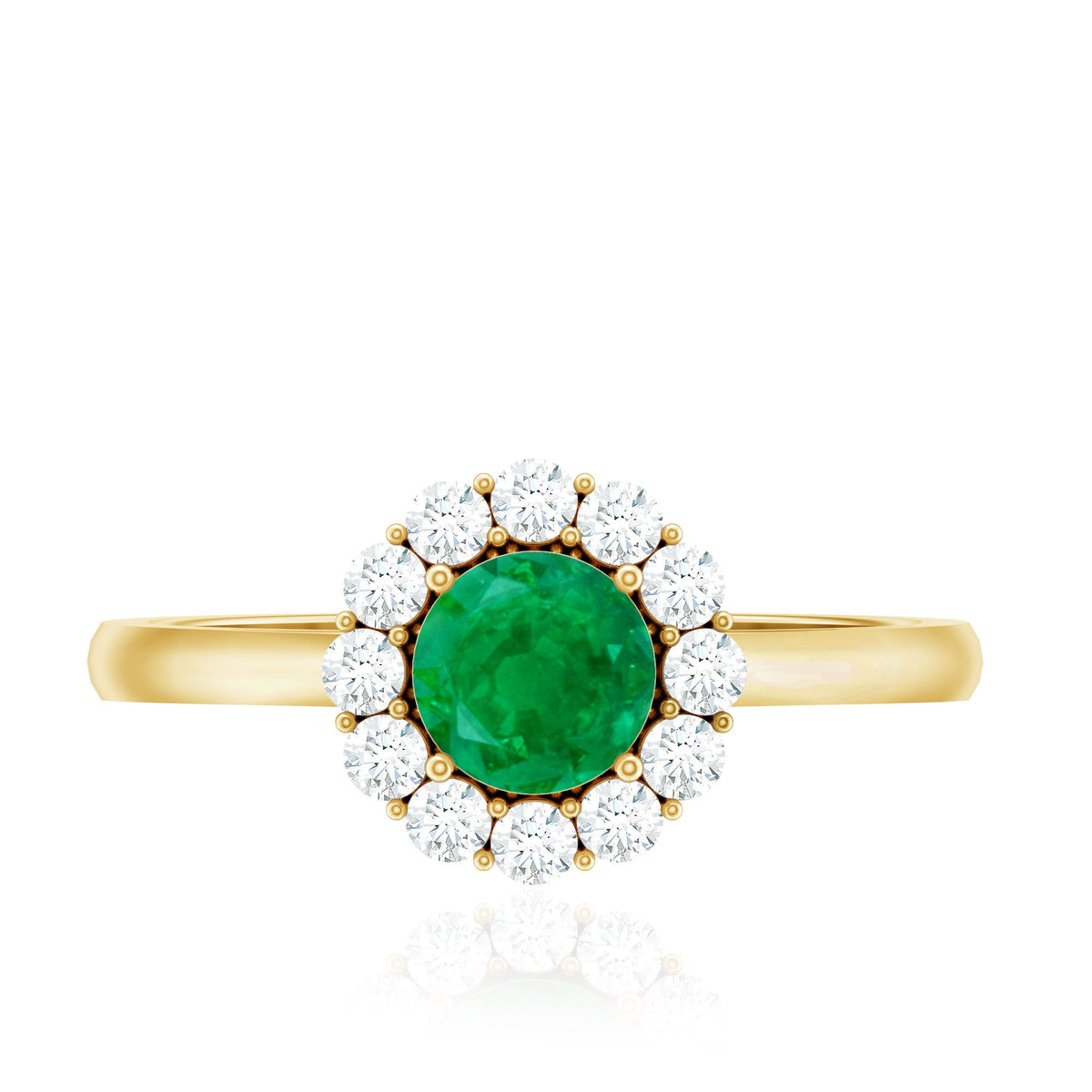 Round Emerald & Diamond Classic Engagement Ring