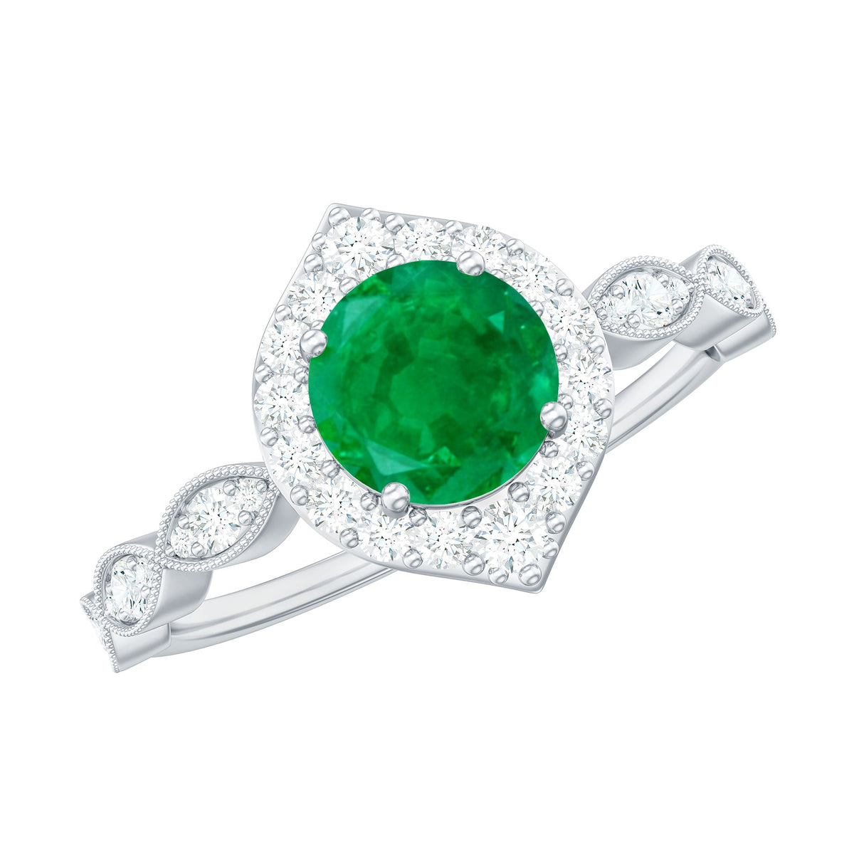 Emerald & Diamond Vintage Halo Ring