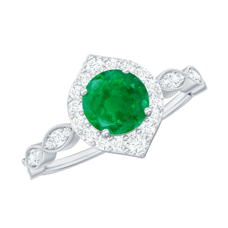 Emerald & Diamond Vintage Halo Ring