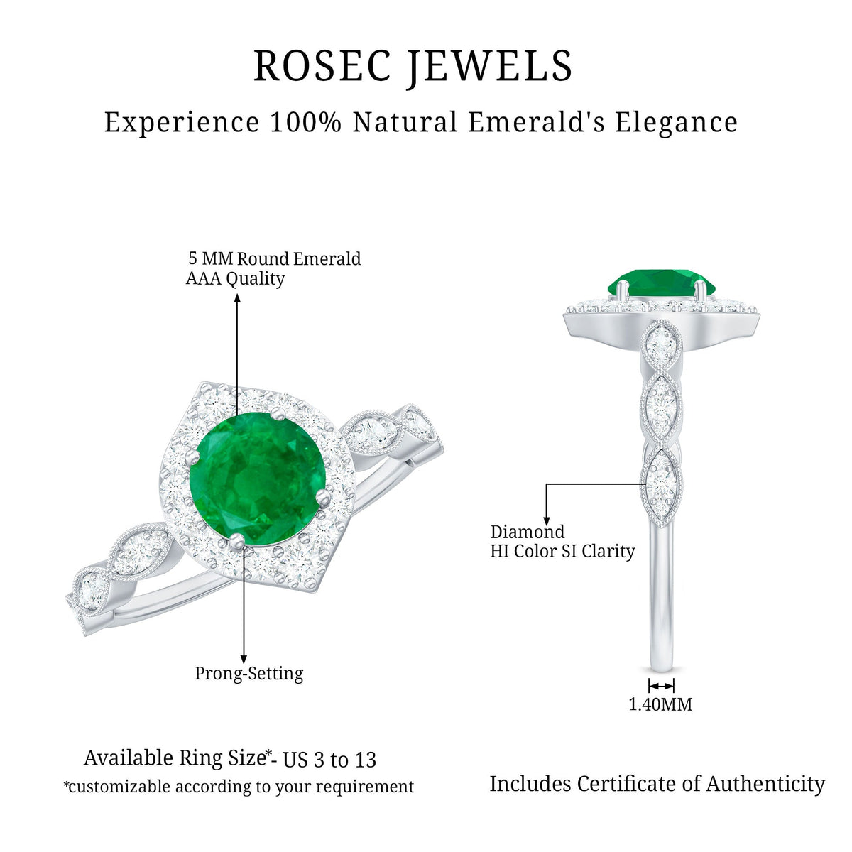 Emerald & Diamond Vintage Halo Ring