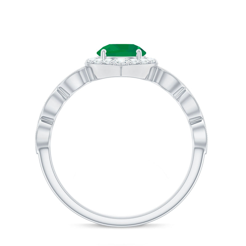 Emerald & Diamond Vintage Halo Ring