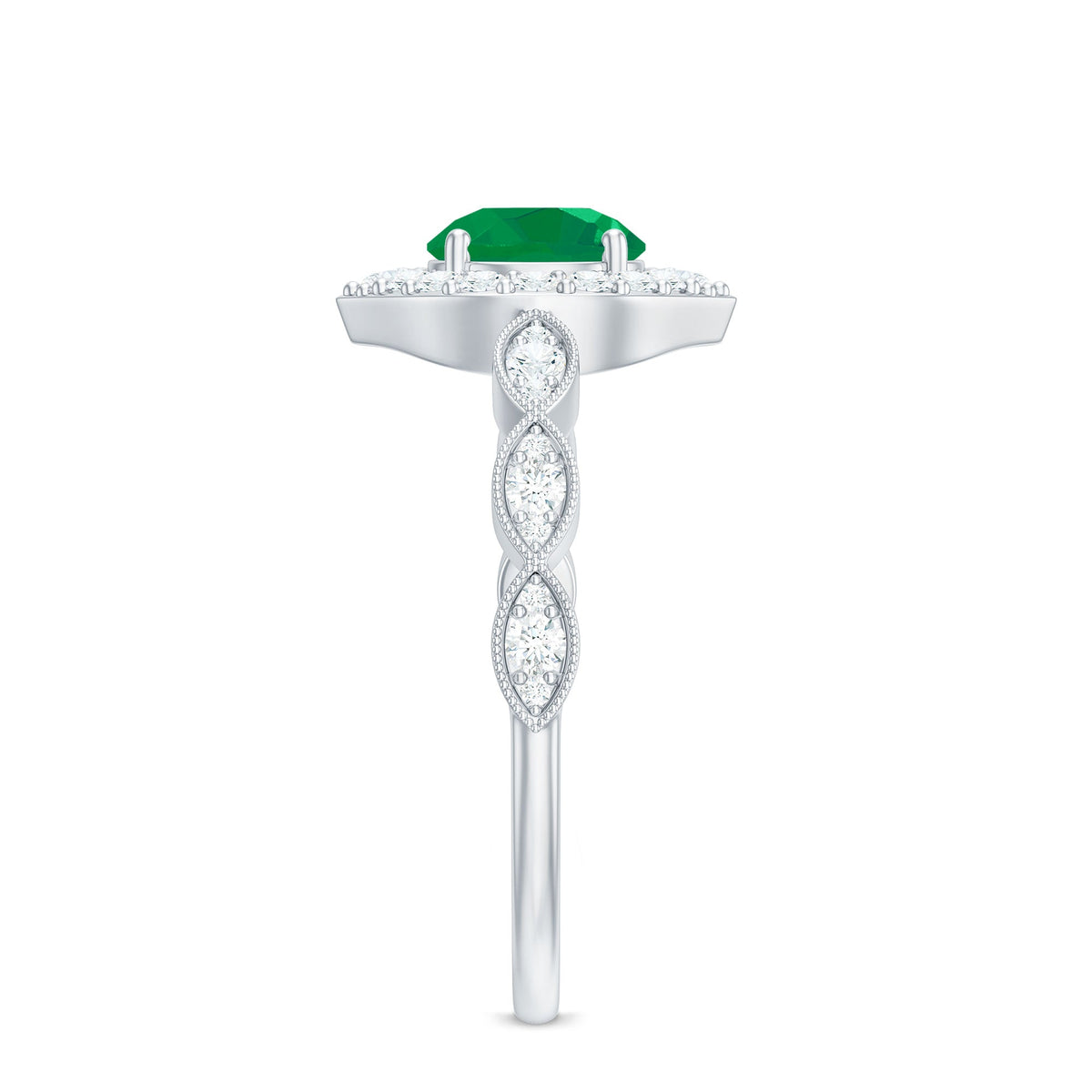 Emerald & Diamond Vintage Halo Ring