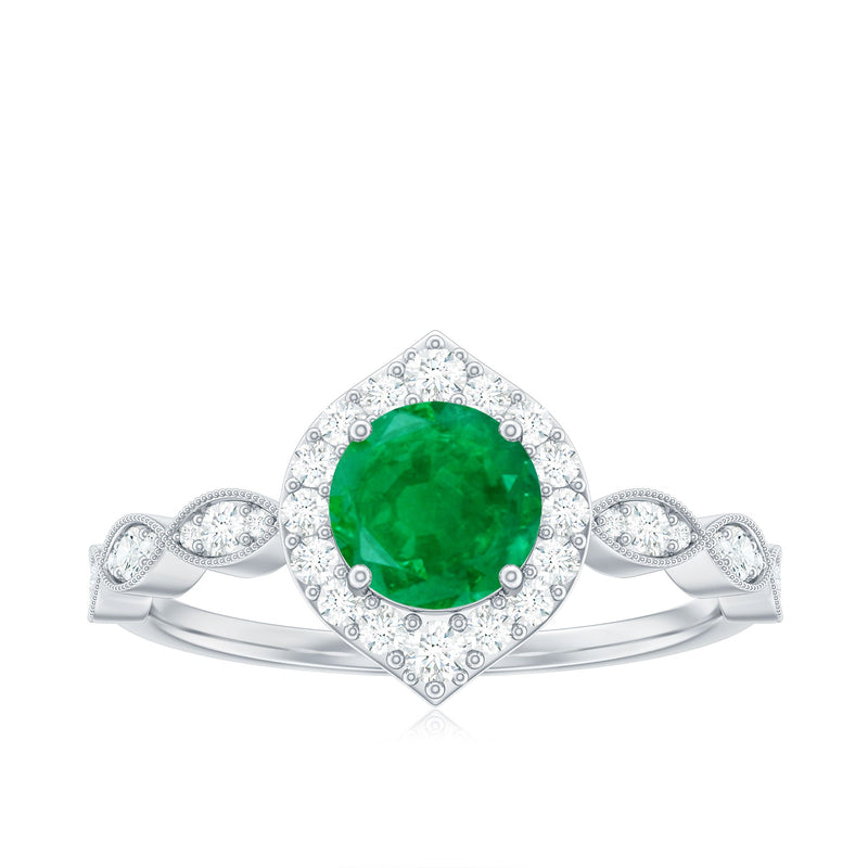 Emerald & Diamond Vintage Halo Ring