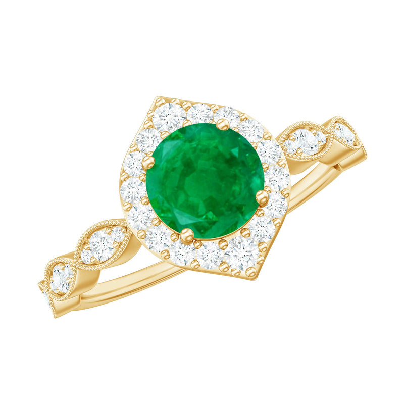 Emerald & Diamond Vintage Halo Ring