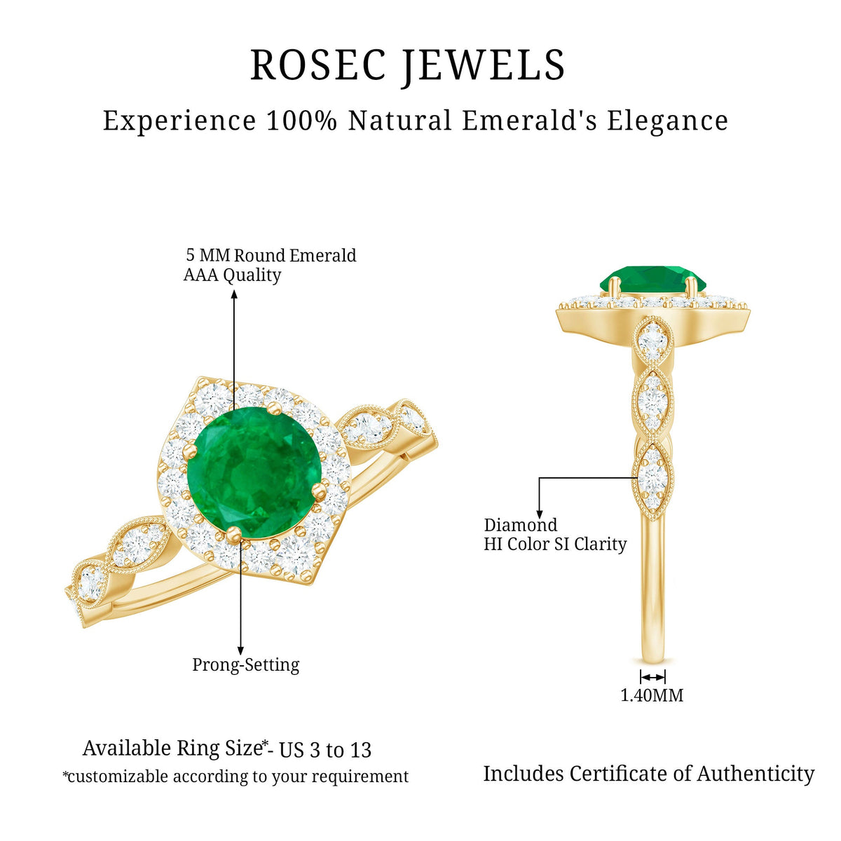 Emerald & Diamond Vintage Halo Ring