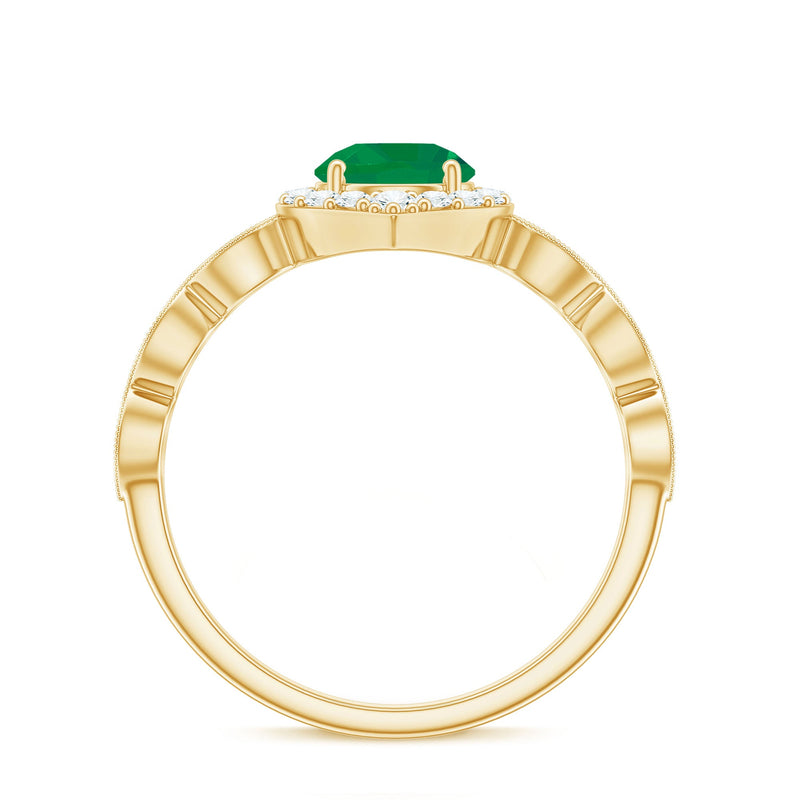 Emerald & Diamond Vintage Halo Ring
