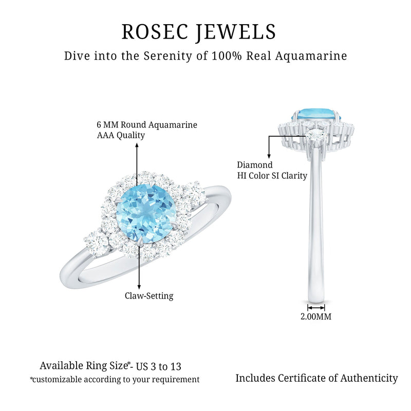 Classic Aquamarine Engagement Ring with Diamond Halo