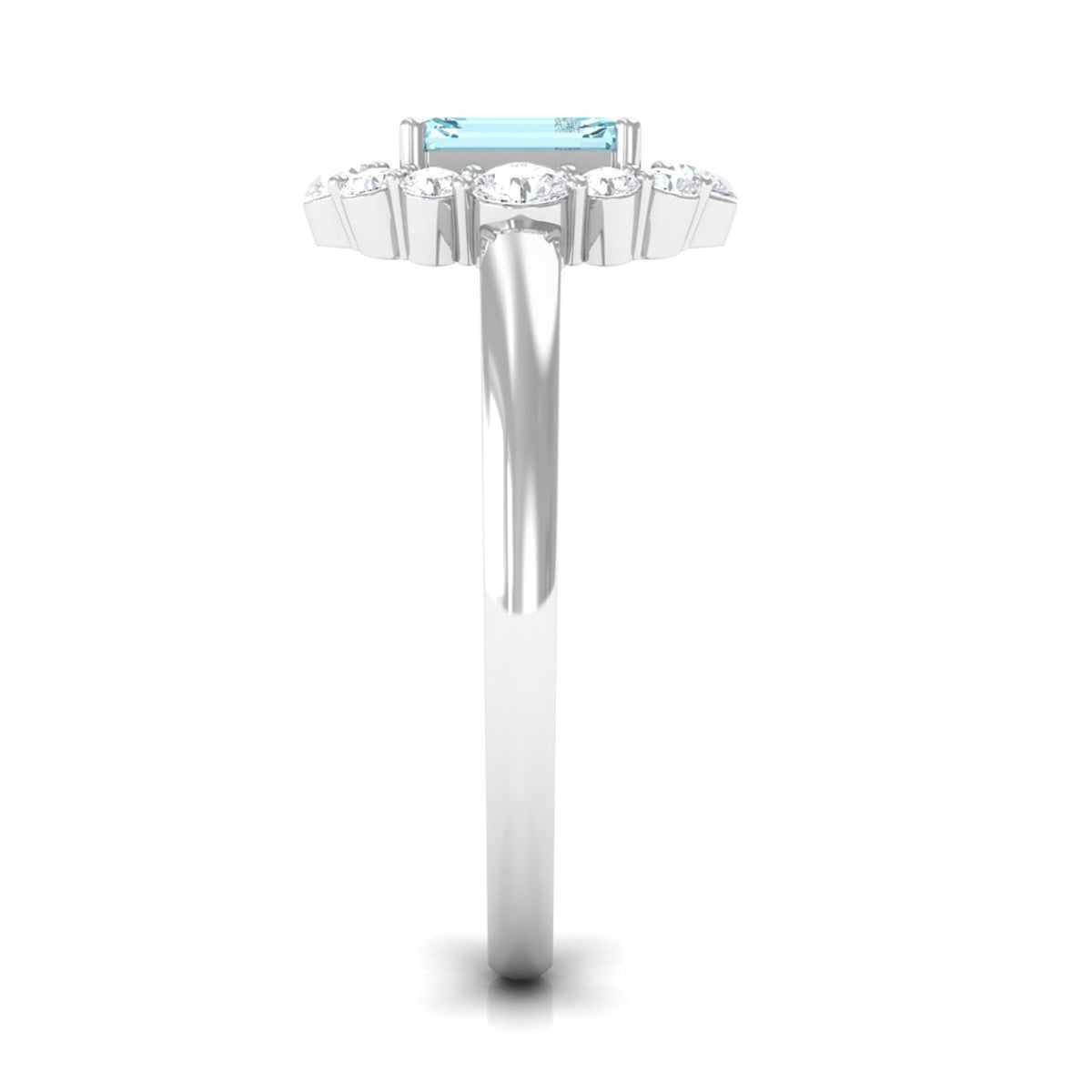 Emerald-Cut Aquamarine & Diamond Halo Engagement Ring