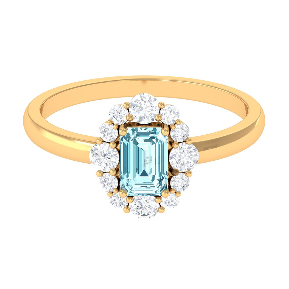 Emerald-Cut Aquamarine & Diamond Halo Engagement Ring