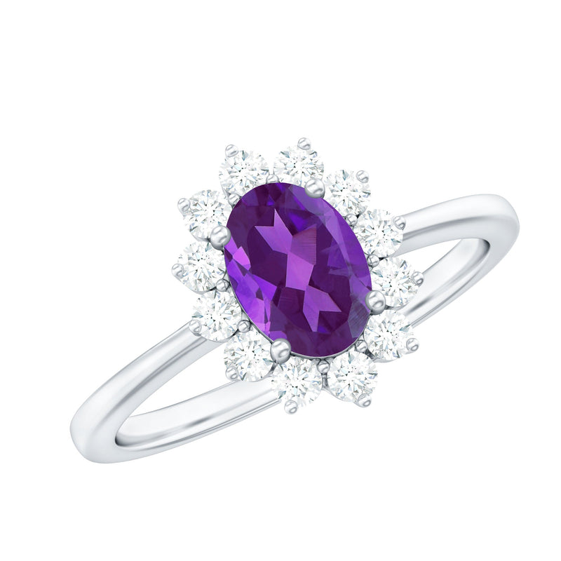 Royal-Inspired Oval Amethyst & Diamond Halo Ring