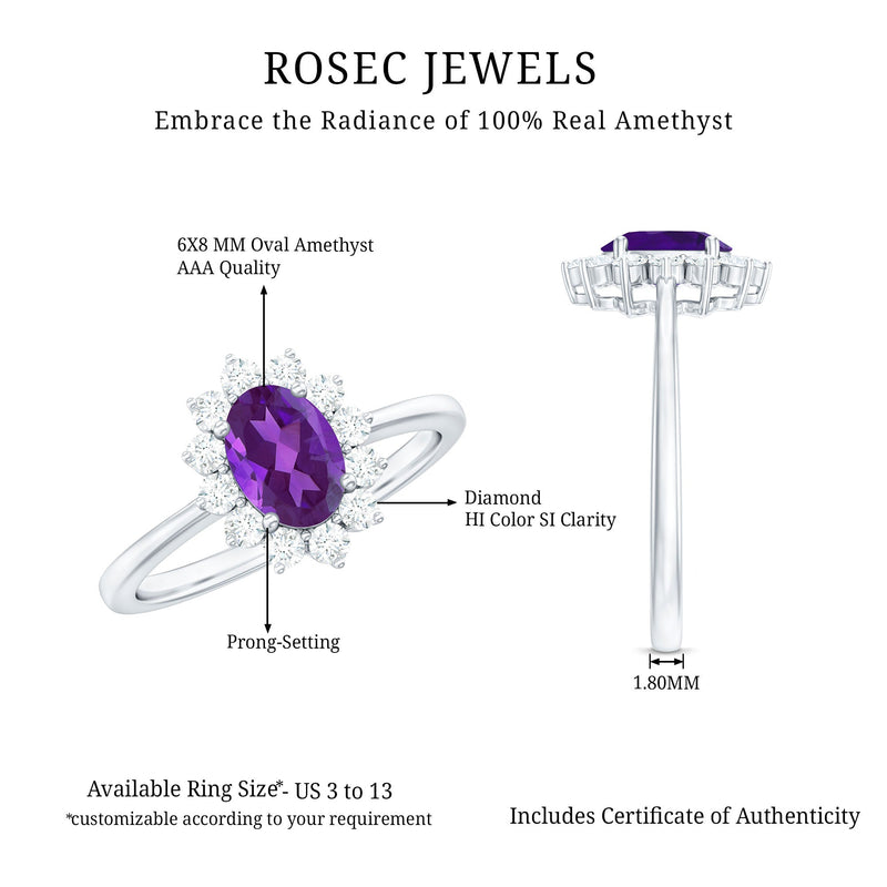 Royal-Inspired Oval Amethyst & Diamond Halo Ring