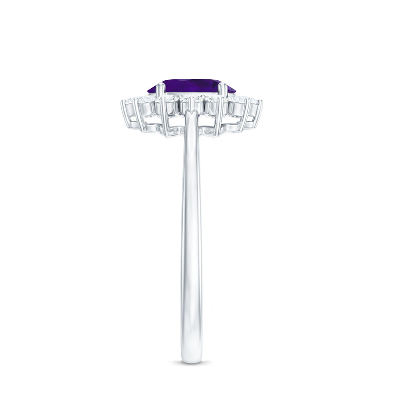 Royal-Inspired Oval Amethyst & Diamond Halo Ring