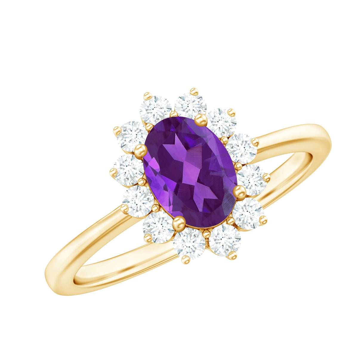 Royal-Inspired Oval Amethyst & Diamond Halo Ring