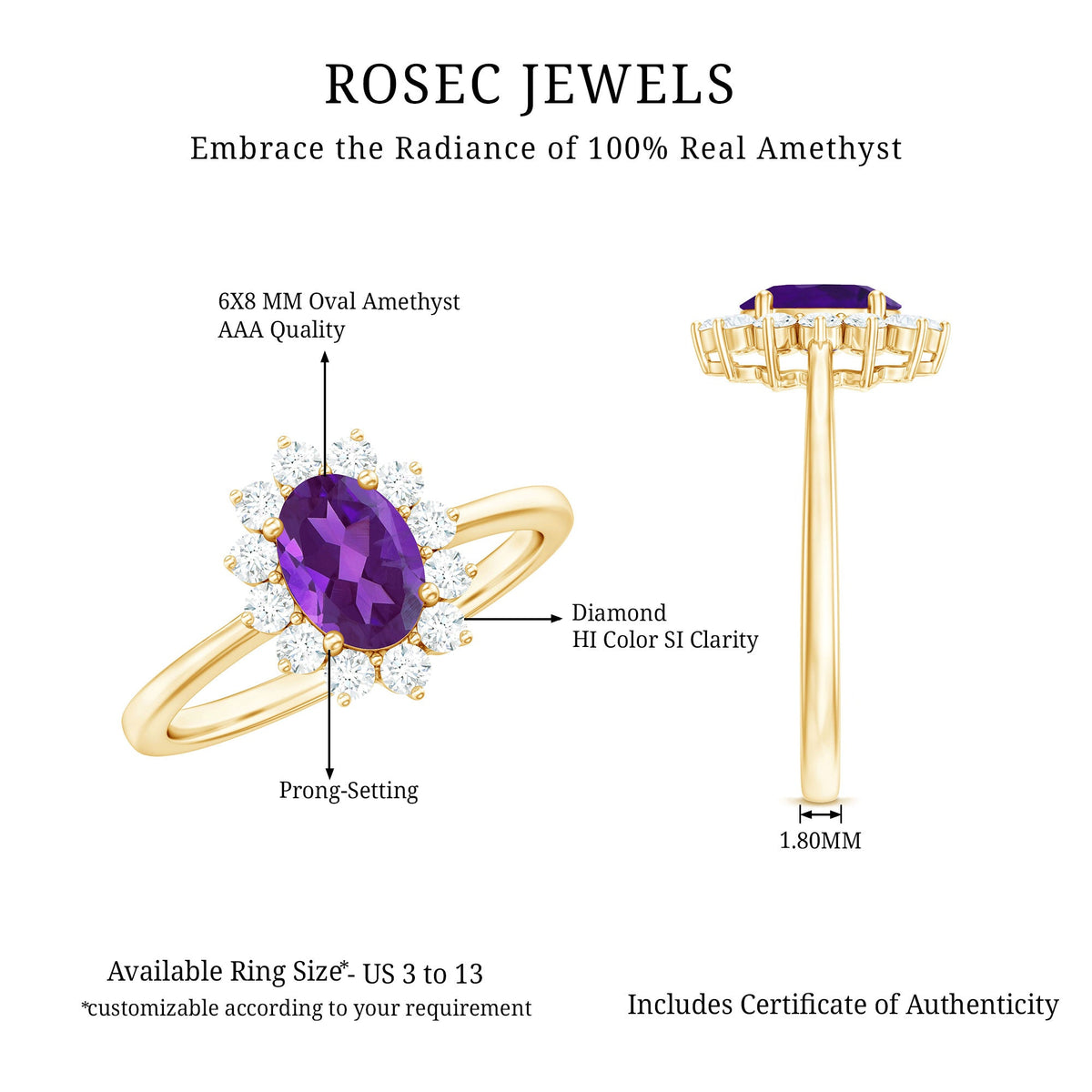 Royal-Inspired Oval Amethyst & Diamond Halo Ring