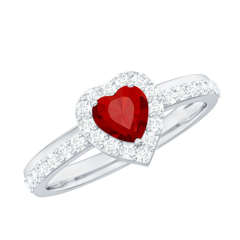 Lab-Created Ruby Heart & Diamond Halo Ring