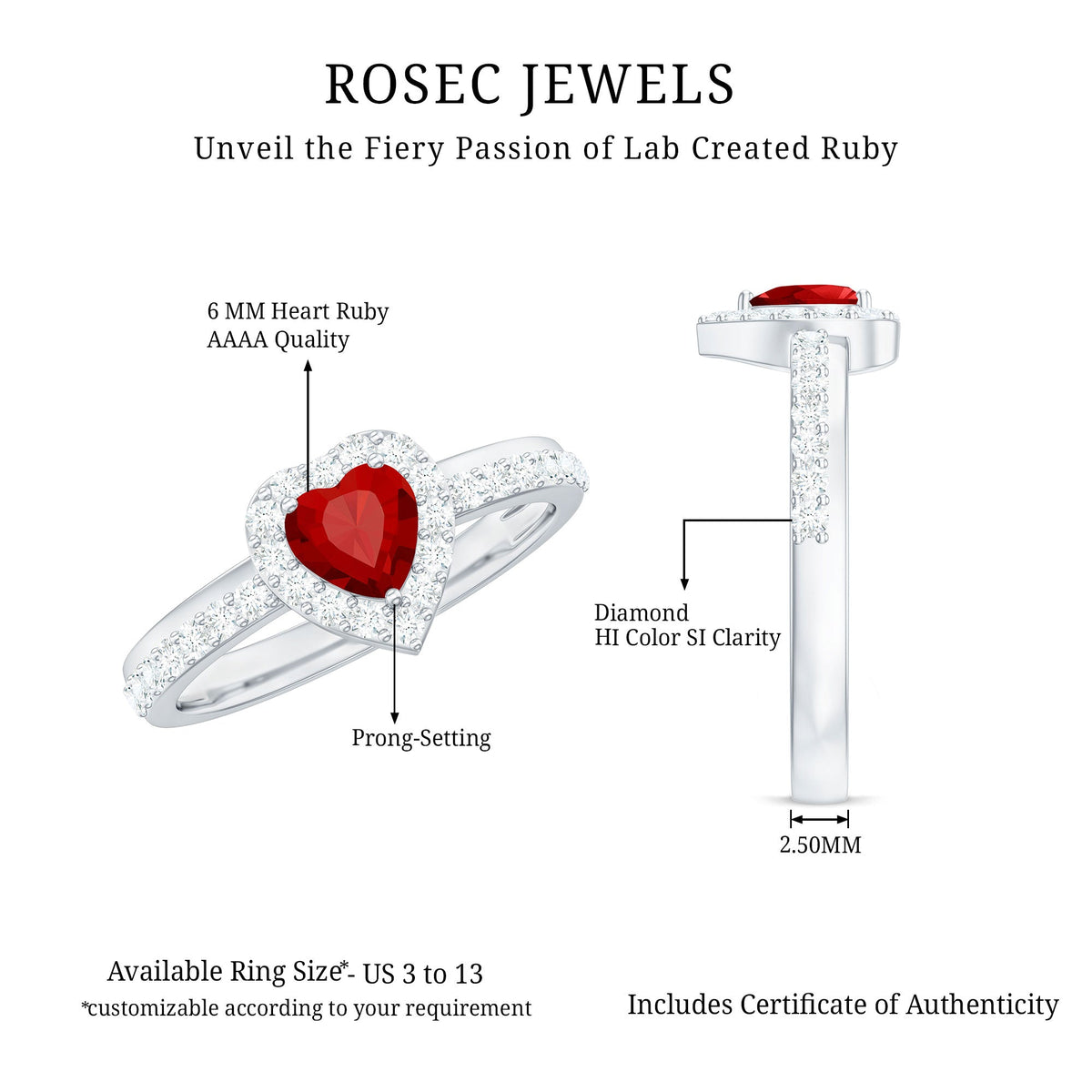 Lab-Created Ruby Heart & Diamond Halo Ring