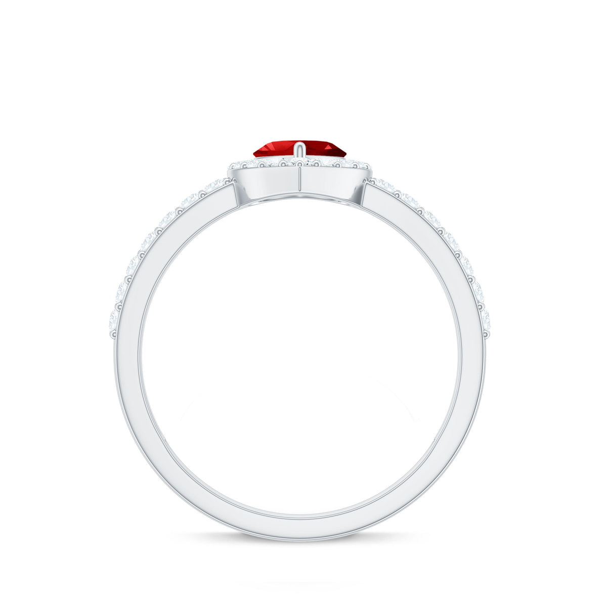 Lab-Created Ruby Heart & Diamond Halo Ring