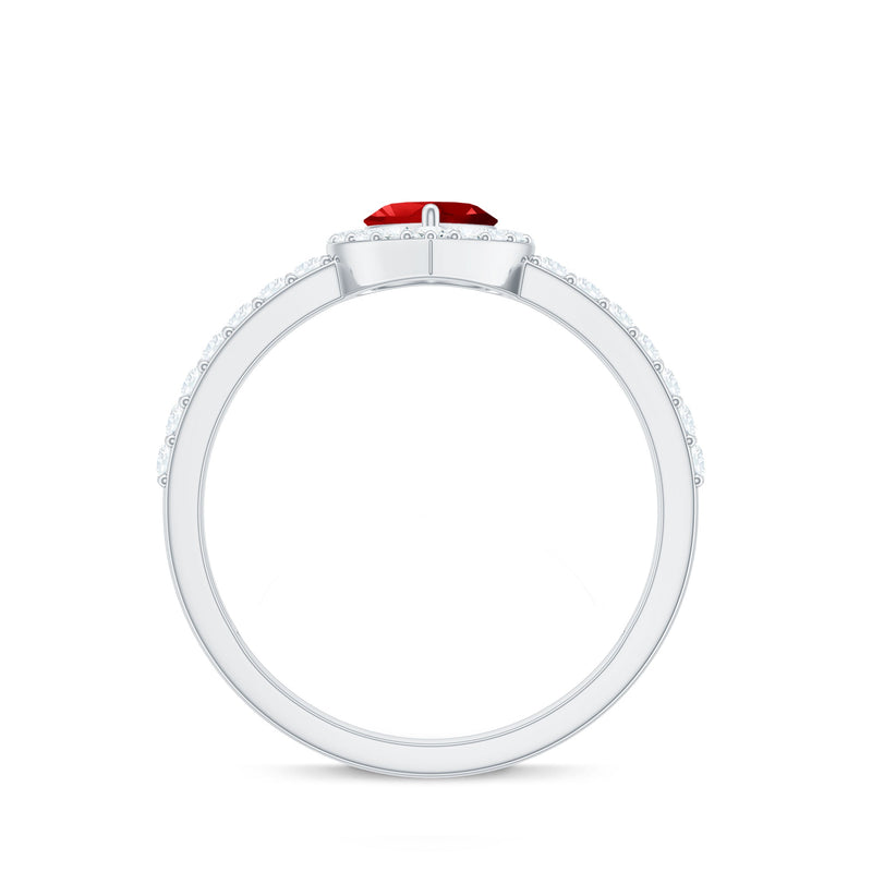 Lab-Created Ruby Heart & Diamond Halo Ring