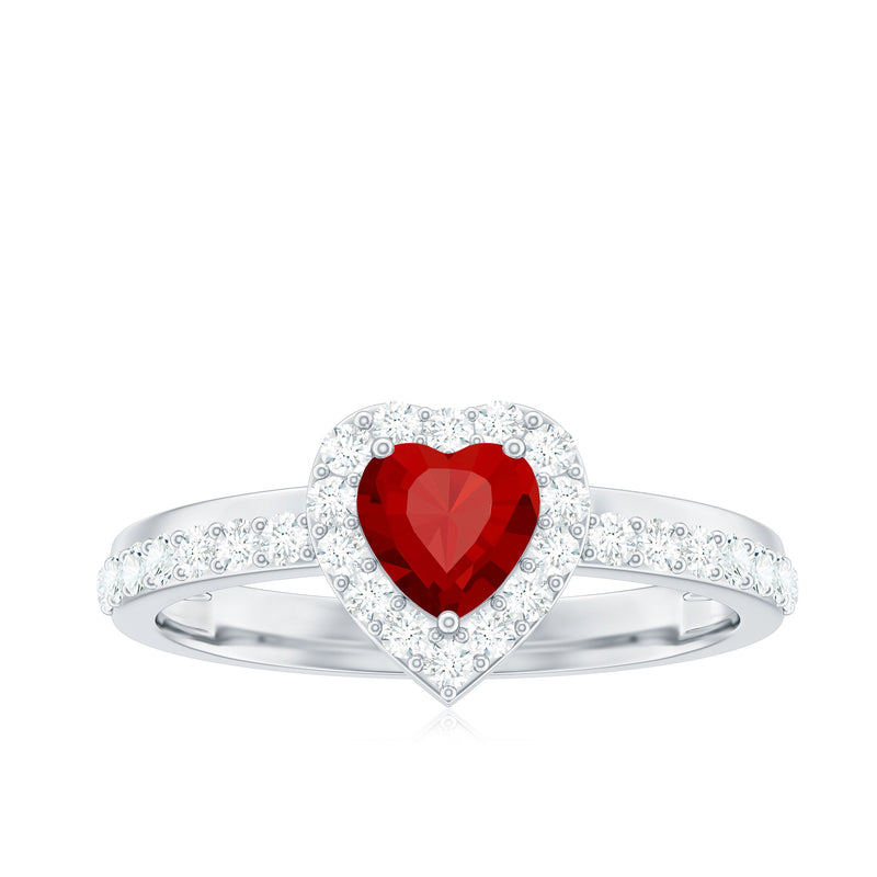 Lab-Created Ruby Heart & Diamond Halo Ring