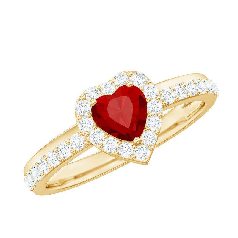Lab-Created Ruby Heart & Diamond Halo Ring