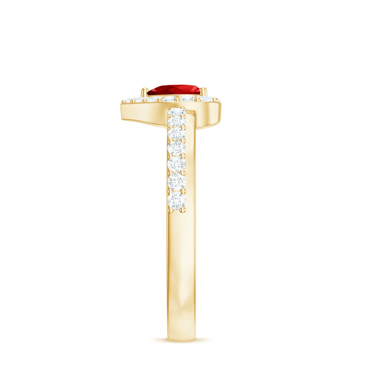 Lab-Created Ruby Heart & Diamond Halo Ring