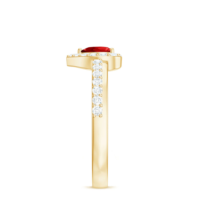 Lab-Created Ruby Heart & Diamond Halo Ring