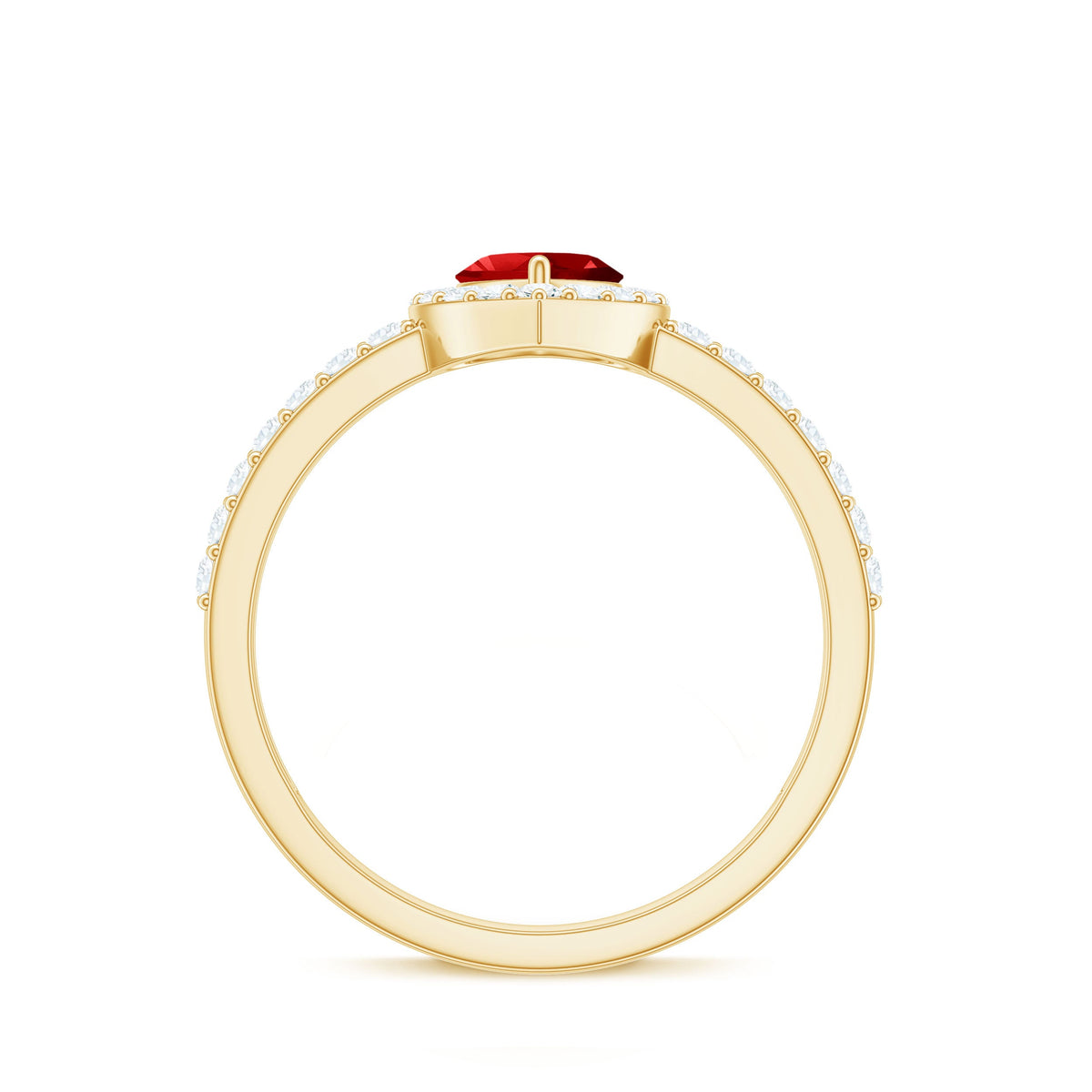 Lab-Created Ruby Heart & Diamond Halo Ring