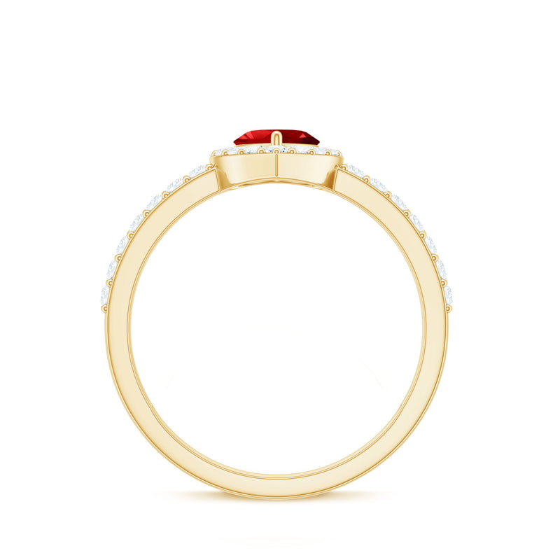 Lab-Created Ruby Heart & Diamond Halo Ring