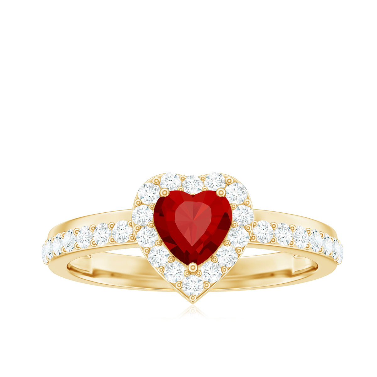 Lab-Created Ruby Heart & Diamond Halo Ring