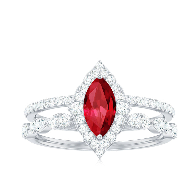 Vintage-Inspired Lab-Created Ruby & Diamond Double Band Ring