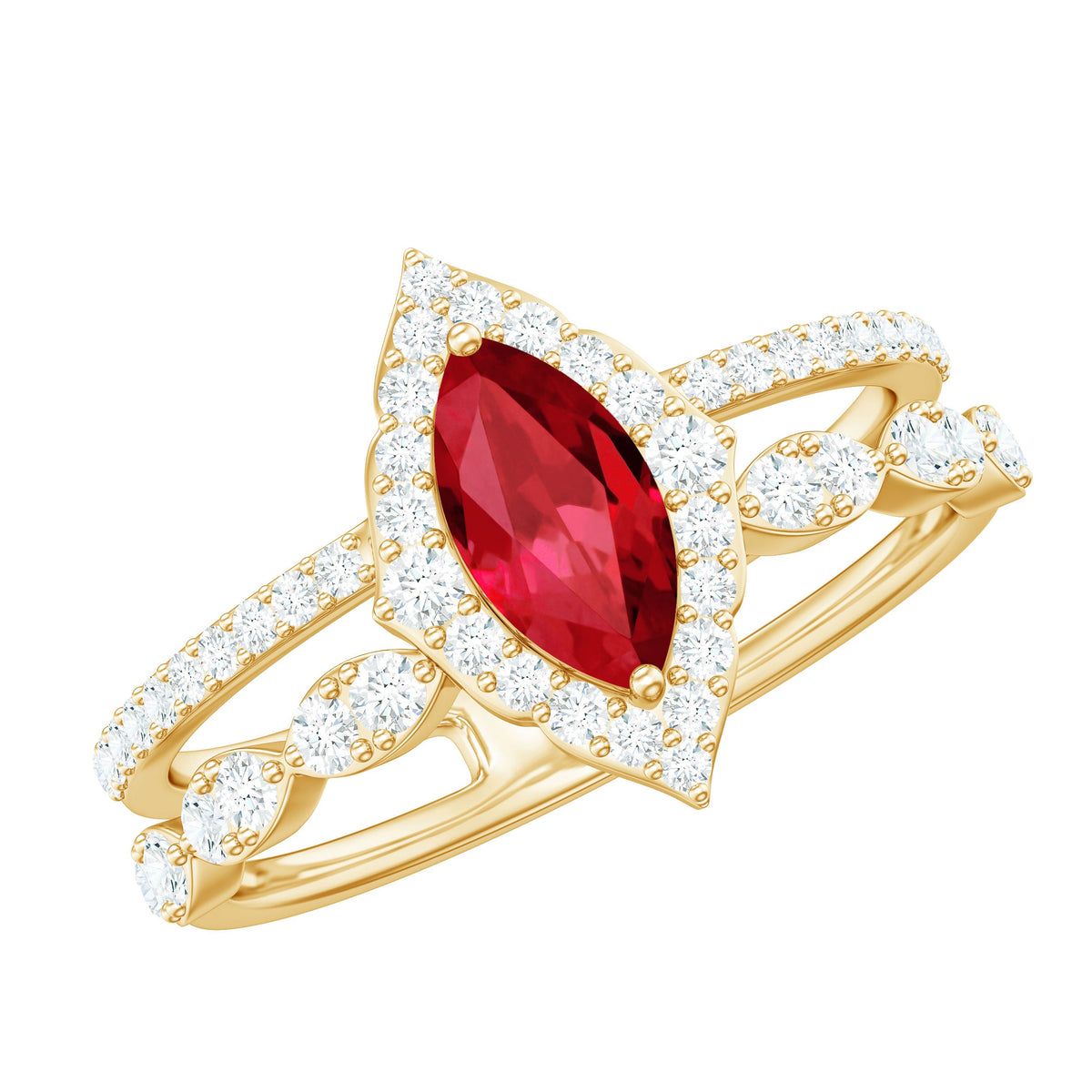 Vintage-Inspired Lab-Created Ruby & Diamond Double Band Ring