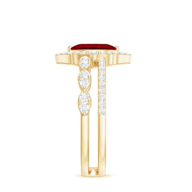 Vintage-Inspired Lab-Created Ruby & Diamond Double Band Ring