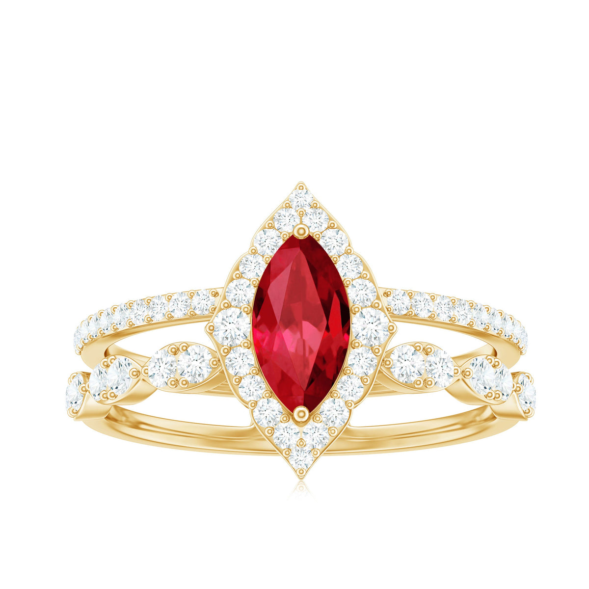 Vintage-Inspired Lab-Created Ruby & Diamond Double Band Ring