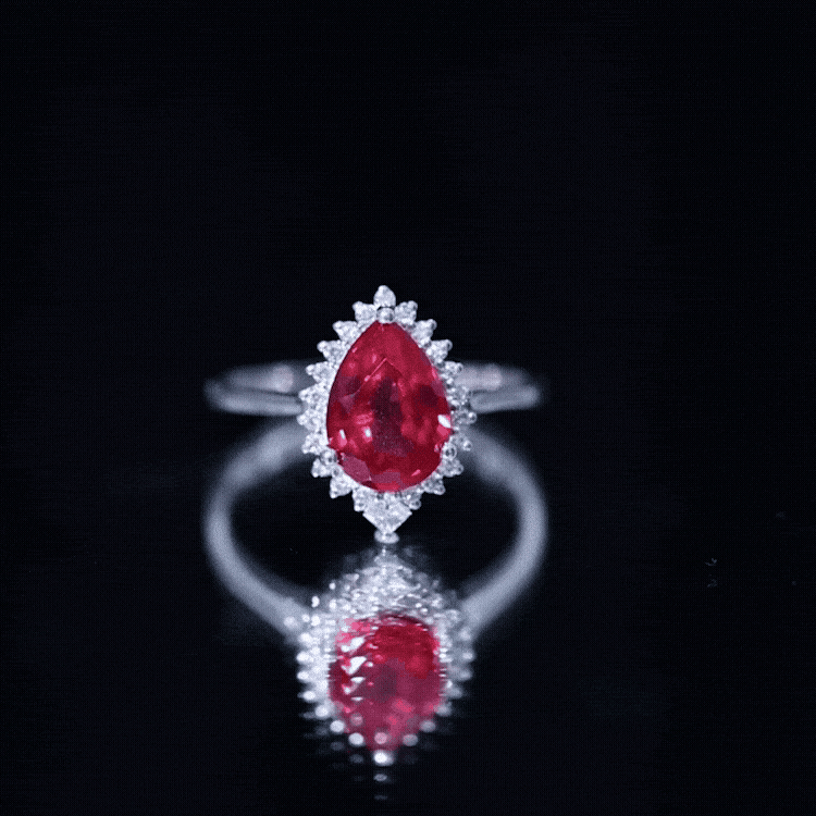 Lab-Created Ruby Teardrop & Diamond Halo Ring