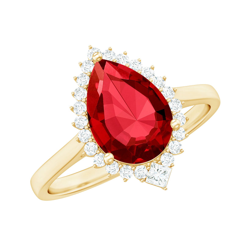 Lab-Created Ruby Teardrop & Diamond Halo Ring