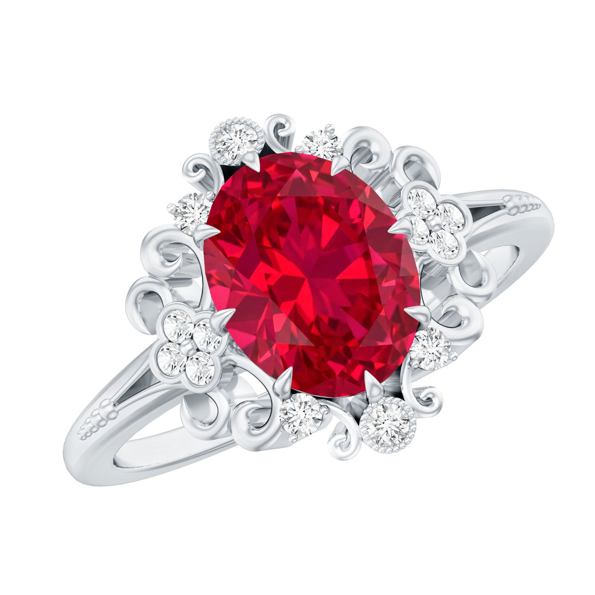 Vintage-Inspired Oval Lab-Created Ruby & Diamond Ring