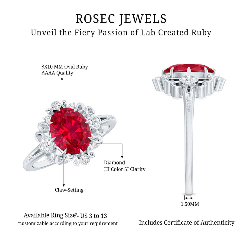 Vintage-Inspired Oval Lab-Created Ruby & Diamond Ring