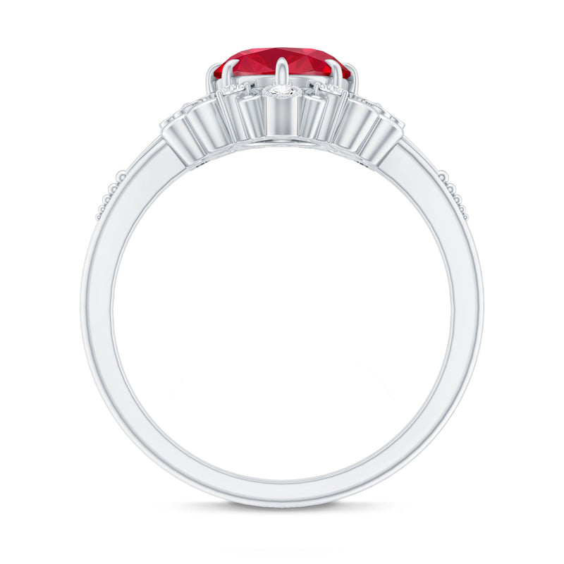 Vintage-Inspired Oval Lab-Created Ruby & Diamond Ring