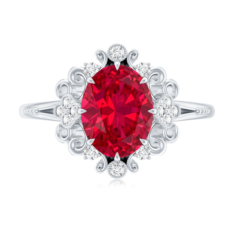 Vintage-Inspired Oval Lab-Created Ruby & Diamond Ring
