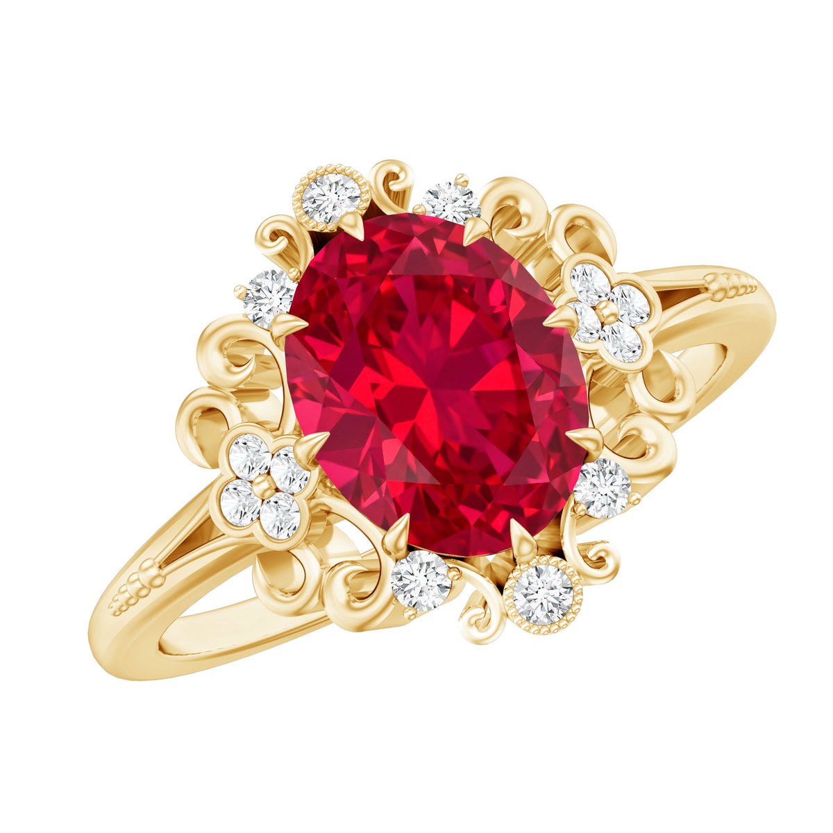 Vintage-Inspired Oval Lab-Created Ruby & Diamond Ring
