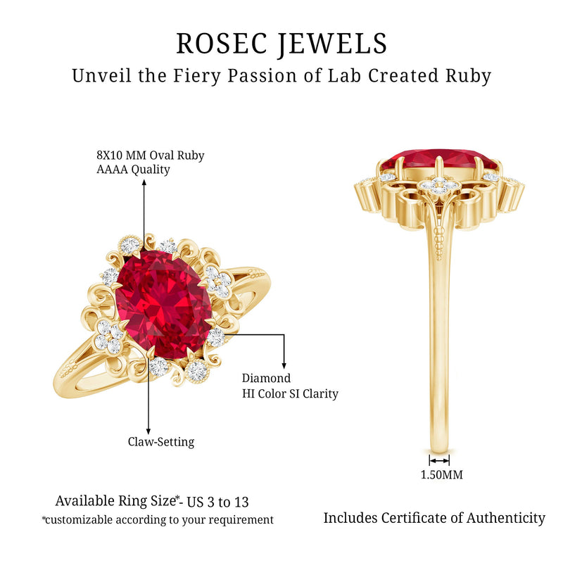 Vintage-Inspired Oval Lab-Created Ruby & Diamond Ring