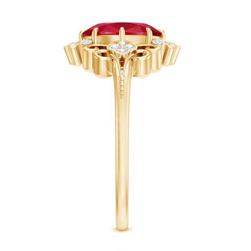 Vintage-Inspired Oval Lab-Created Ruby & Diamond Ring