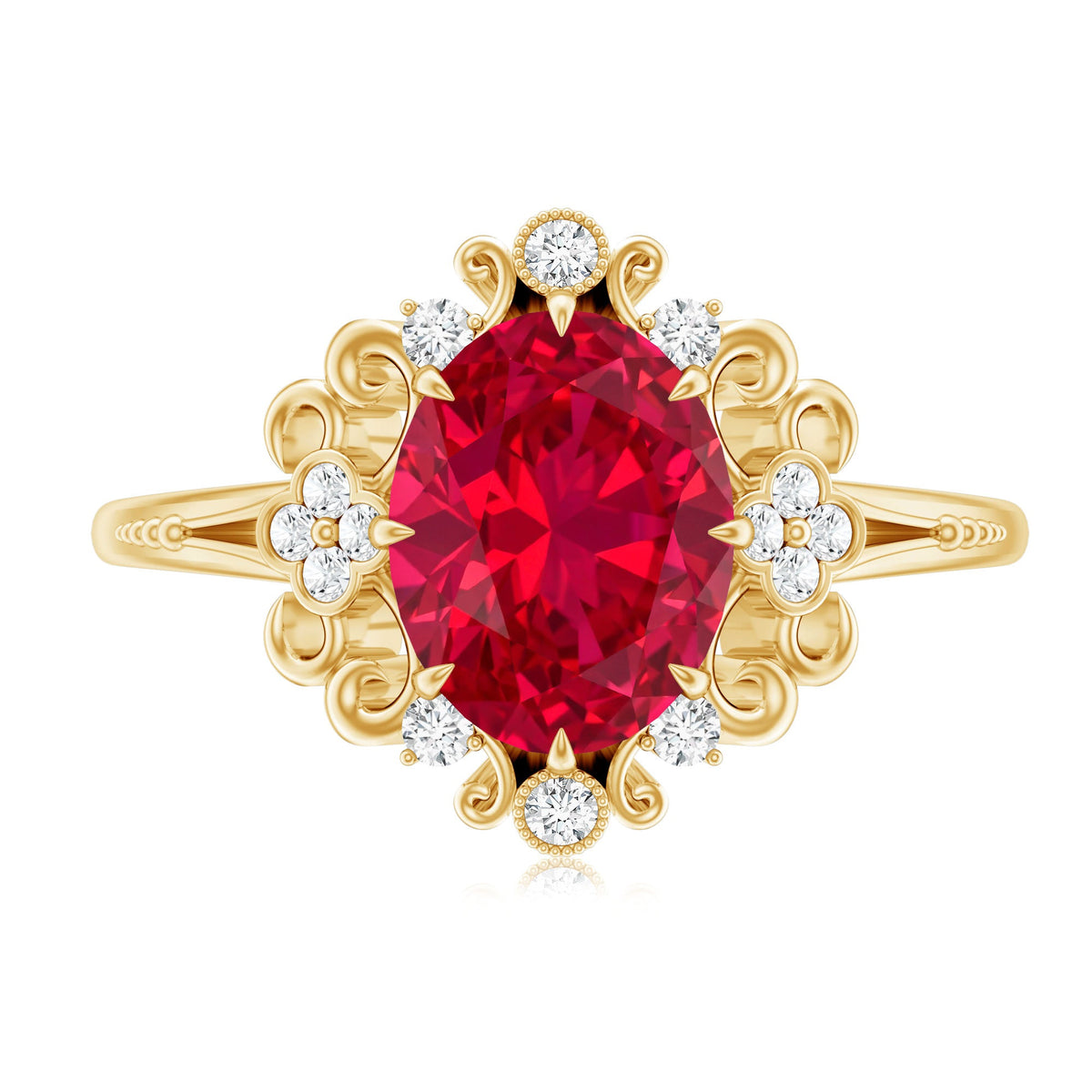 Vintage-Inspired Oval Lab-Created Ruby & Diamond Ring