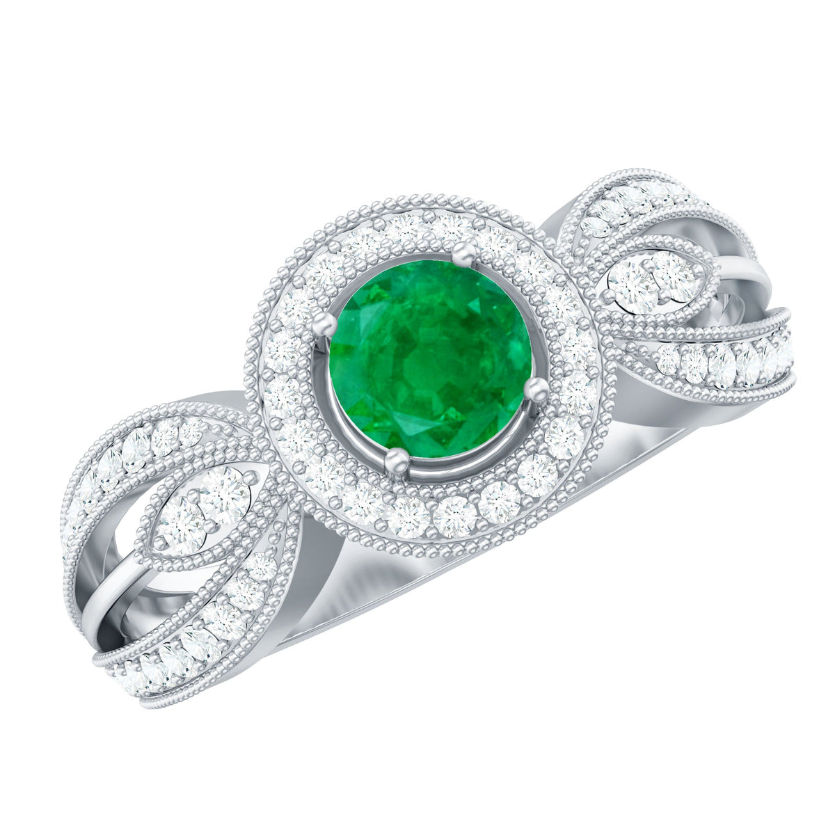 Emerald & Diamond Vintage Split Shank Ring