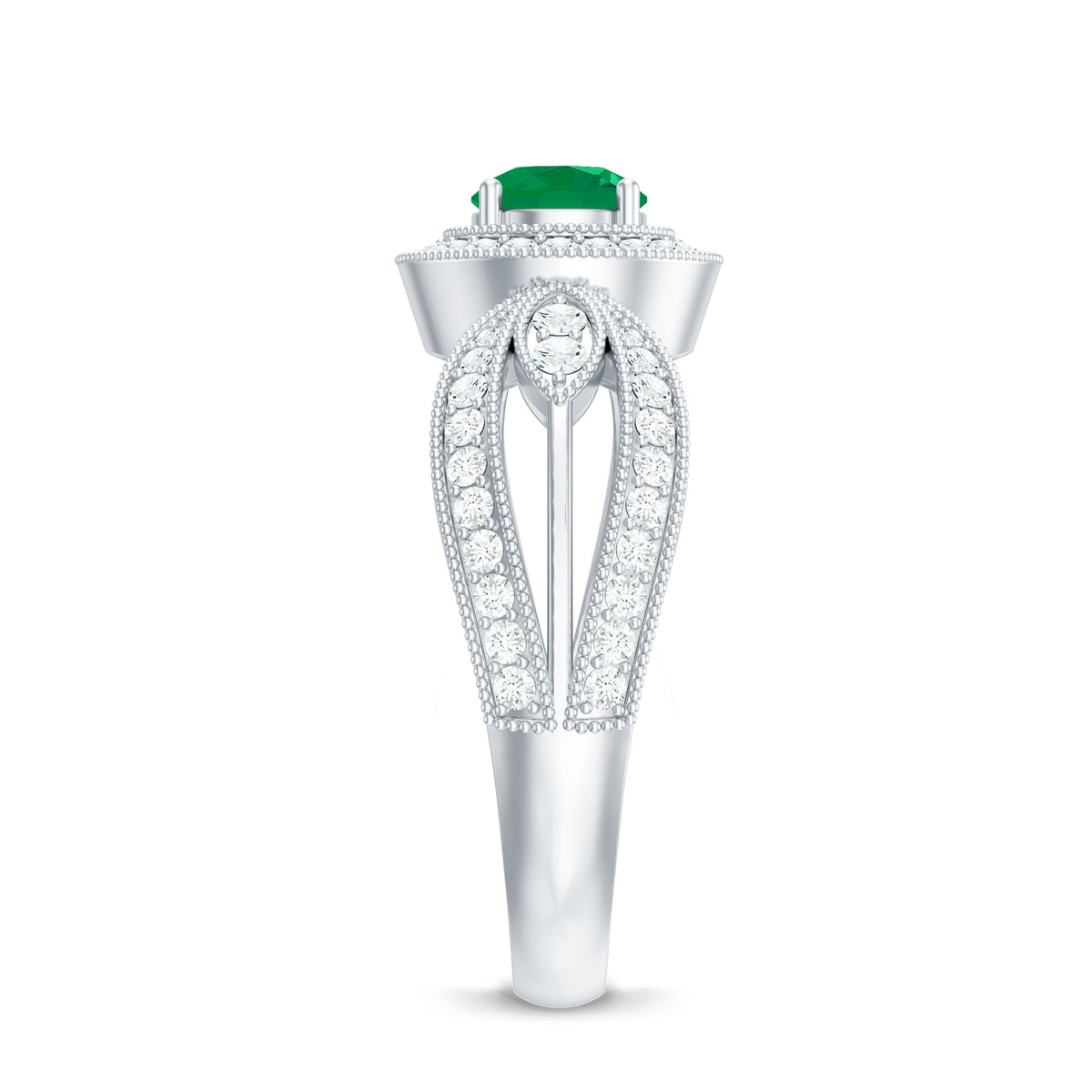 Emerald & Diamond Vintage Split Shank Ring