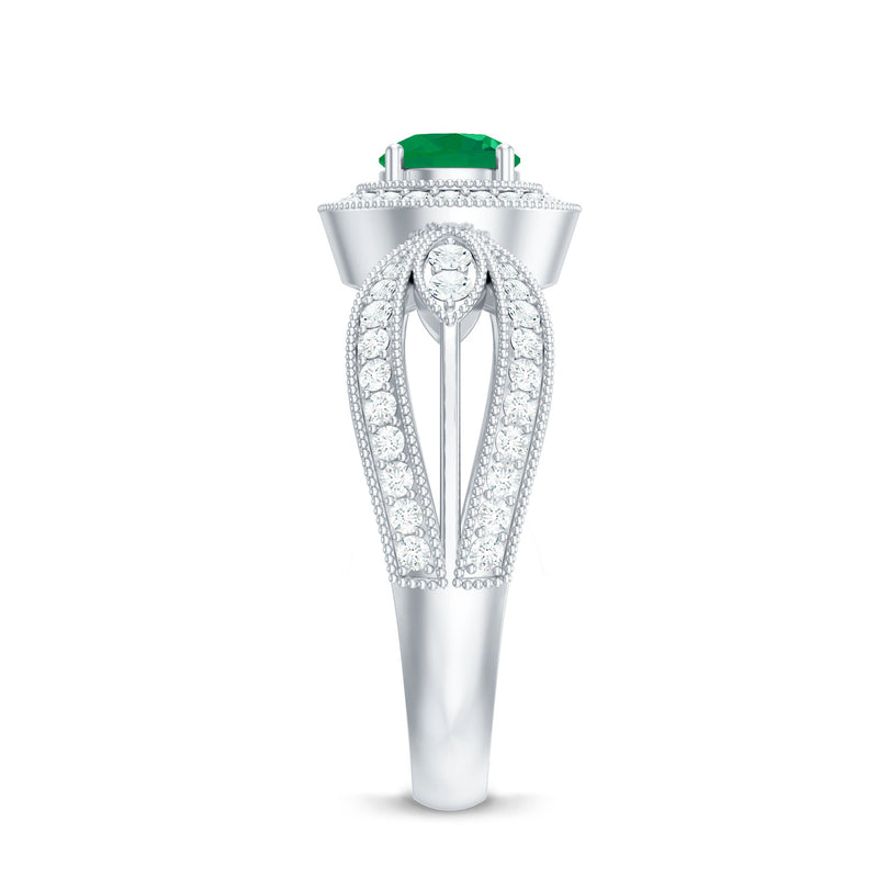 Emerald & Diamond Vintage Split Shank Ring
