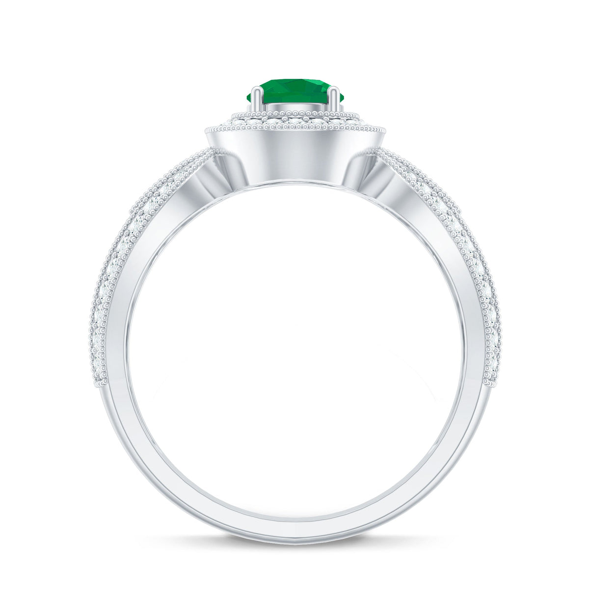 Emerald & Diamond Vintage Split Shank Ring